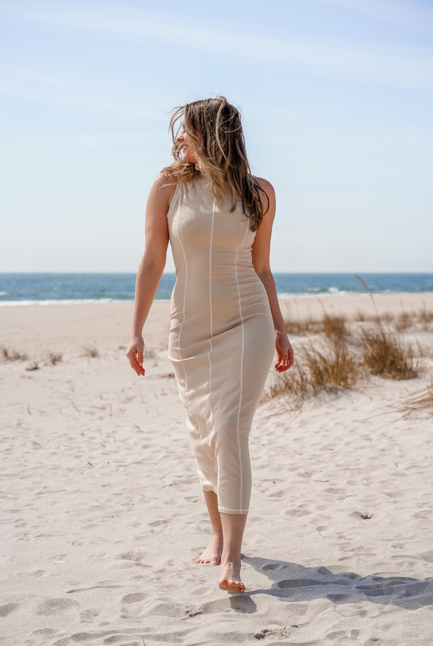 Maxi Sleeveless Dress with Contrast Stitch