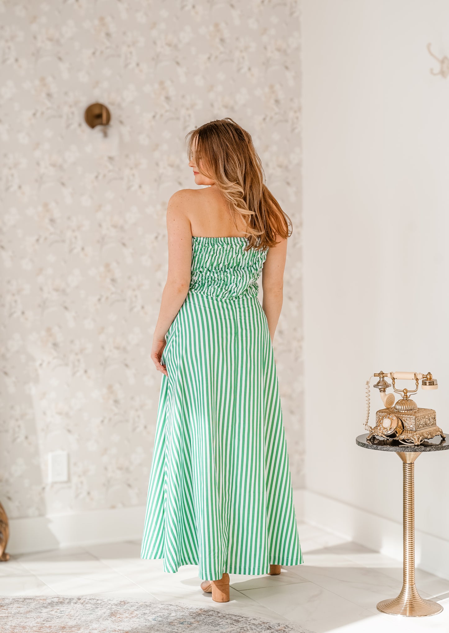 Smocked Strapless Striped Dress