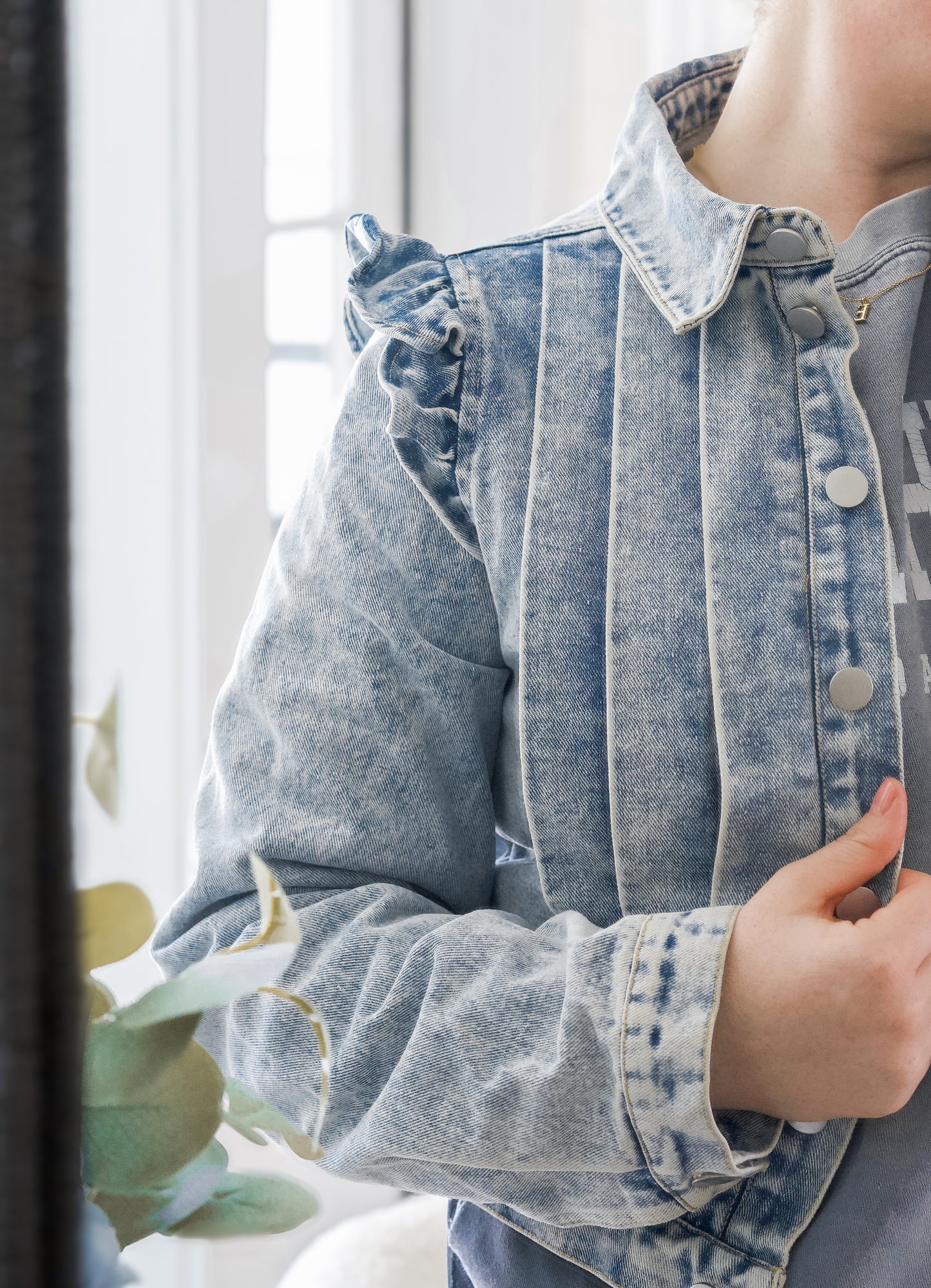 Ruffle-Sleeved Denim Jacket