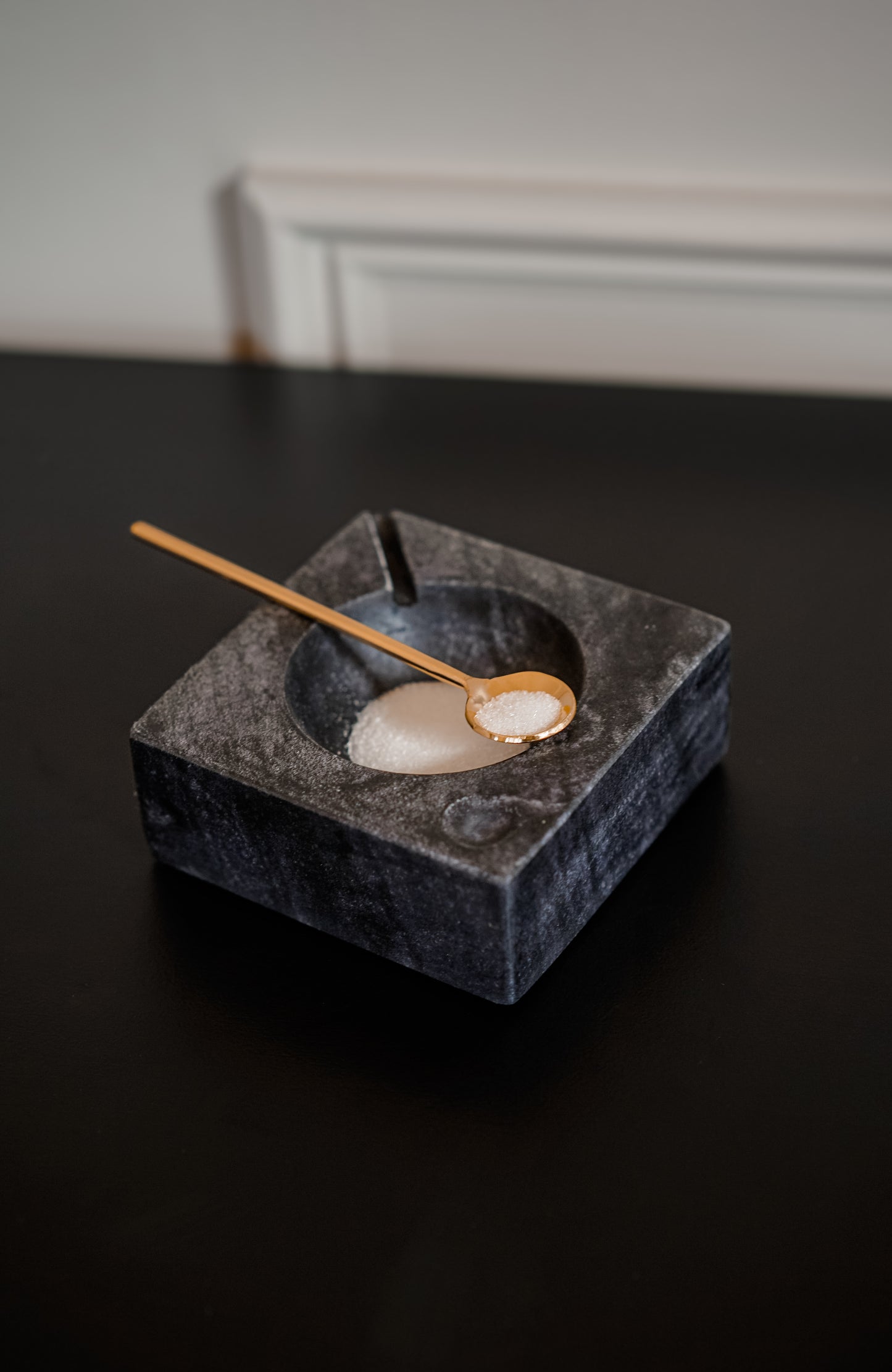 Gray Marble Pinch Pot with Gold Spoon