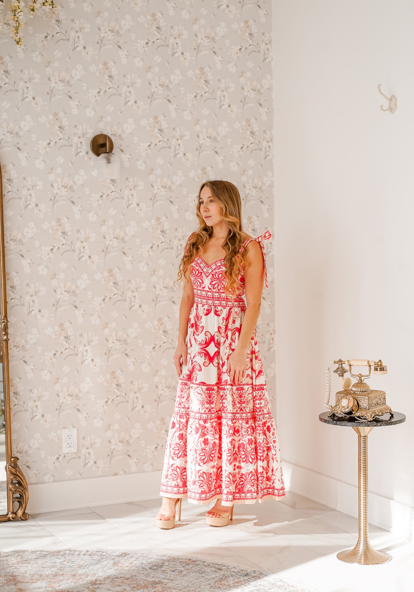 Pink Detailed Midi Dress