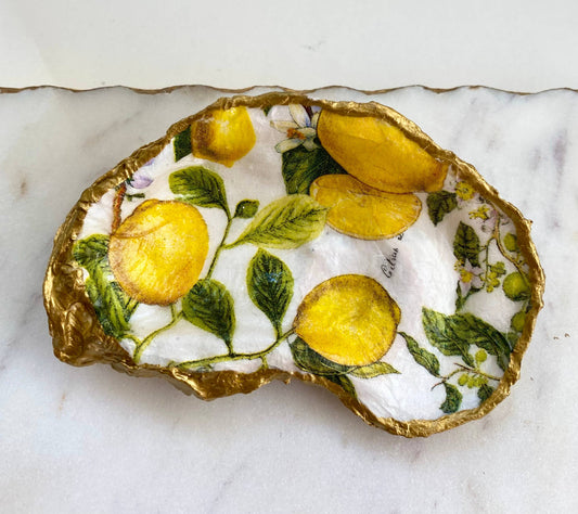 Lemon Print Oyster Shell Jewelry Dish