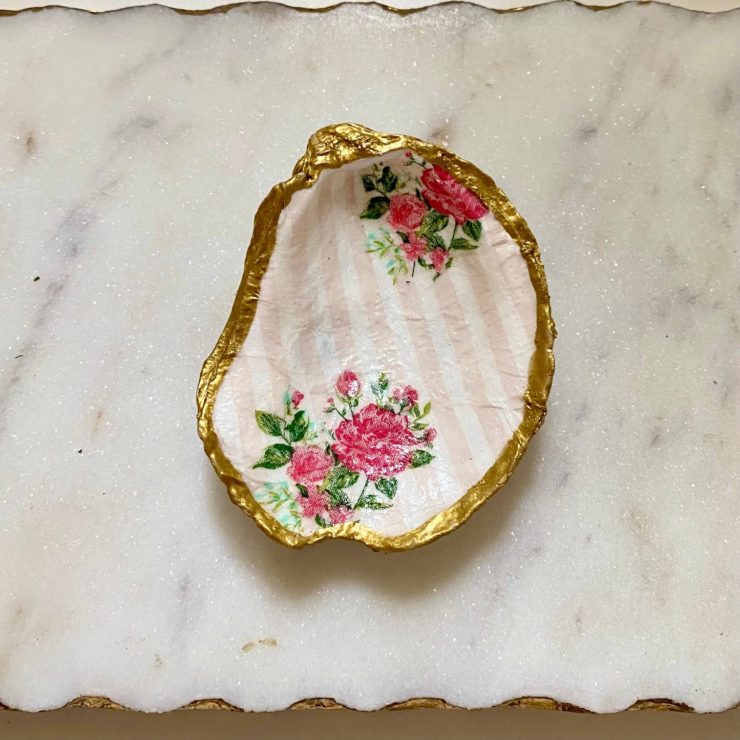 Striped Rose Oyster Shell Jewelry Dish