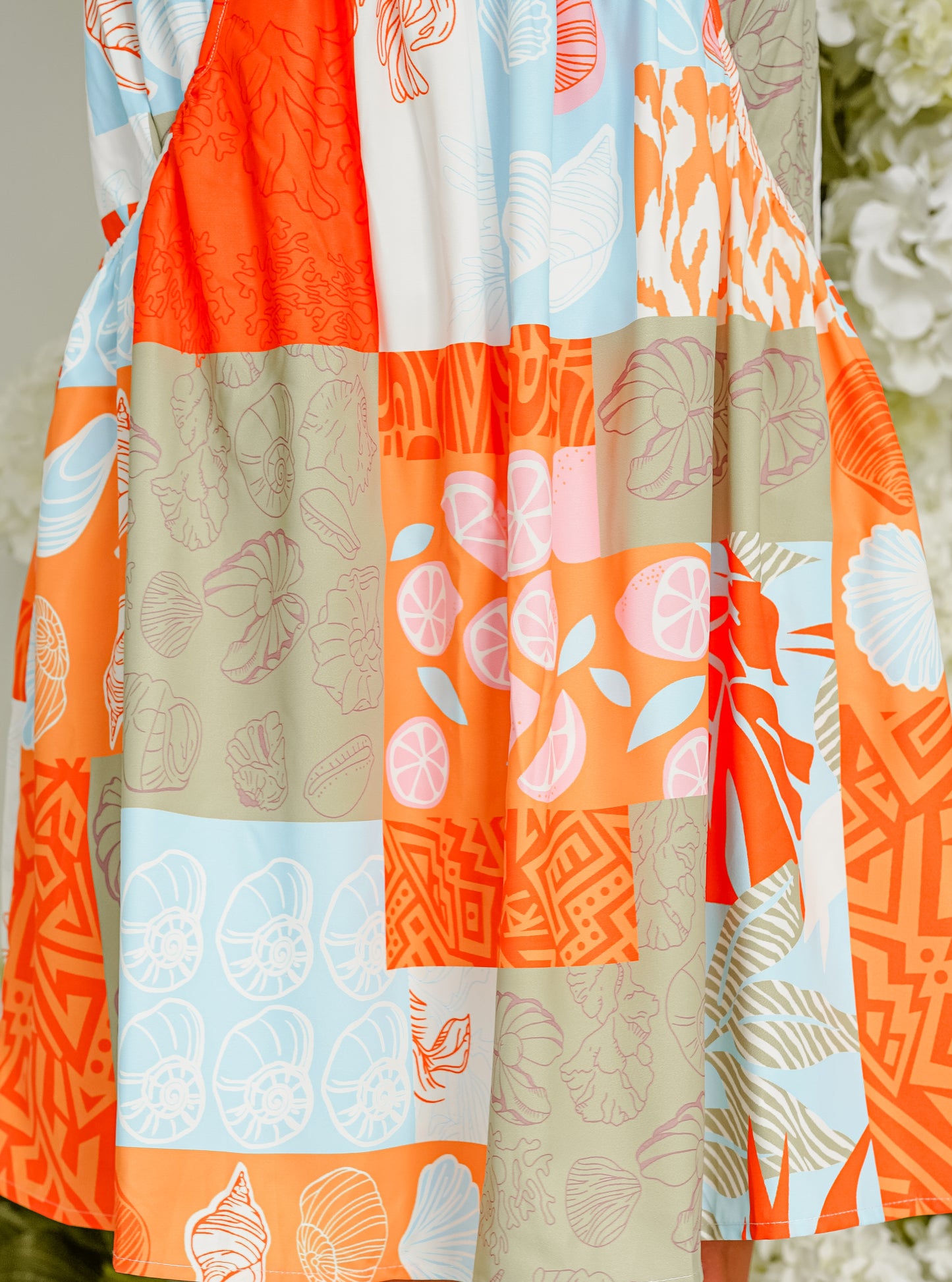 Tropical Patch-Work Smocked Dress