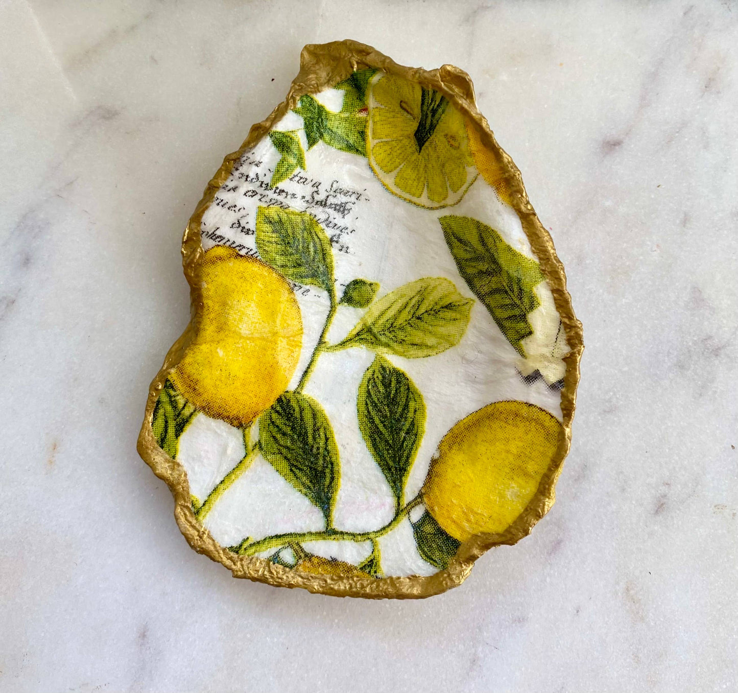 Lemon Print Oyster Shell Jewelry Dish