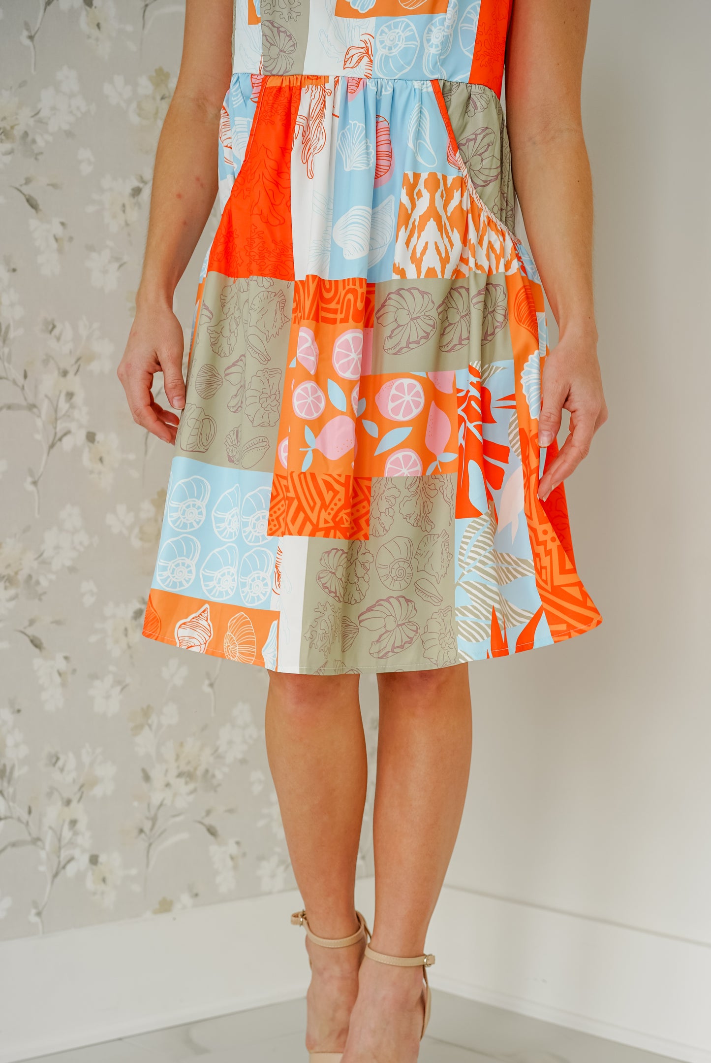 Tropical Patch-Work Smocked Dress