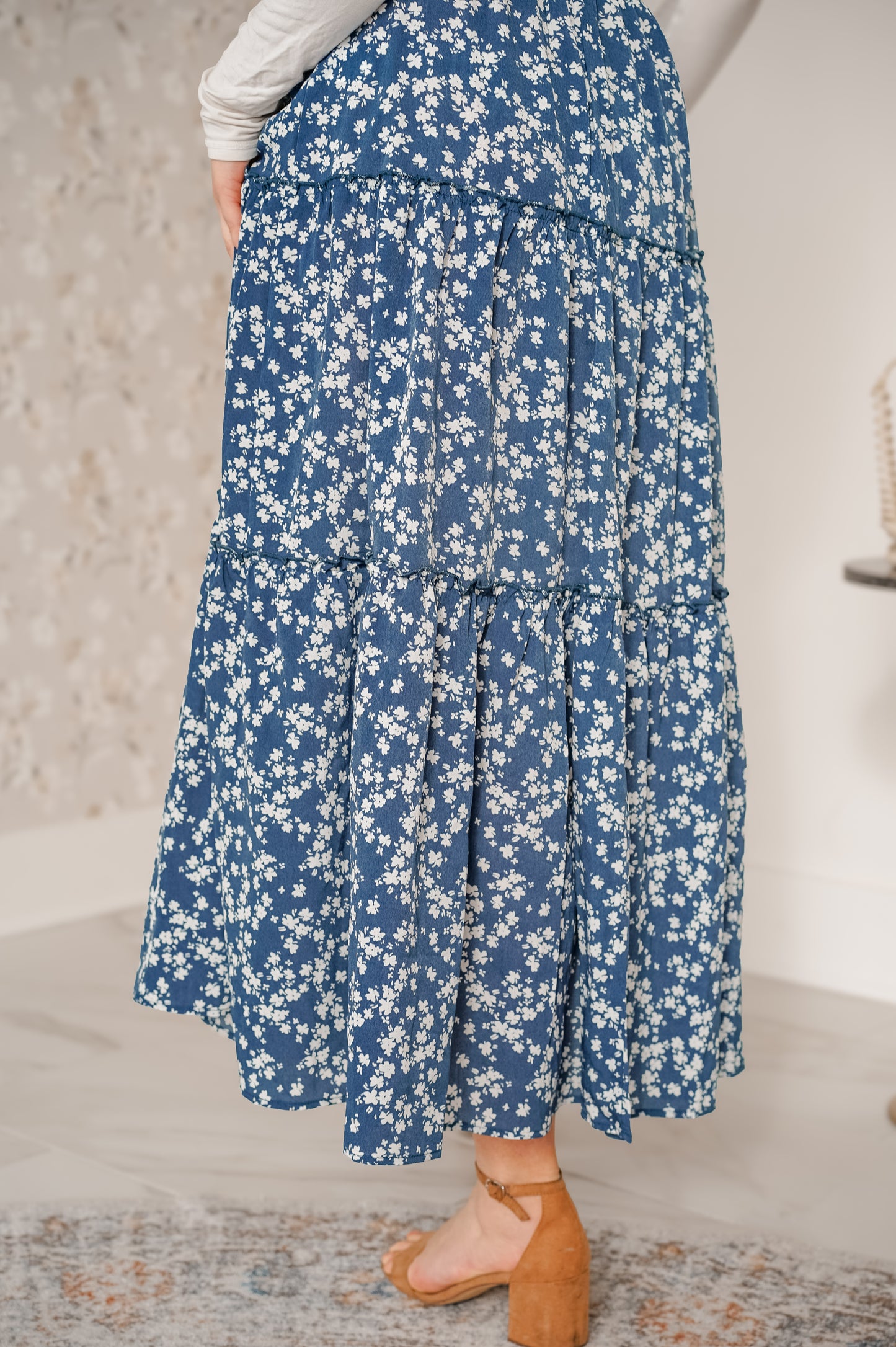 Blue and White Floral Maxi Skirt