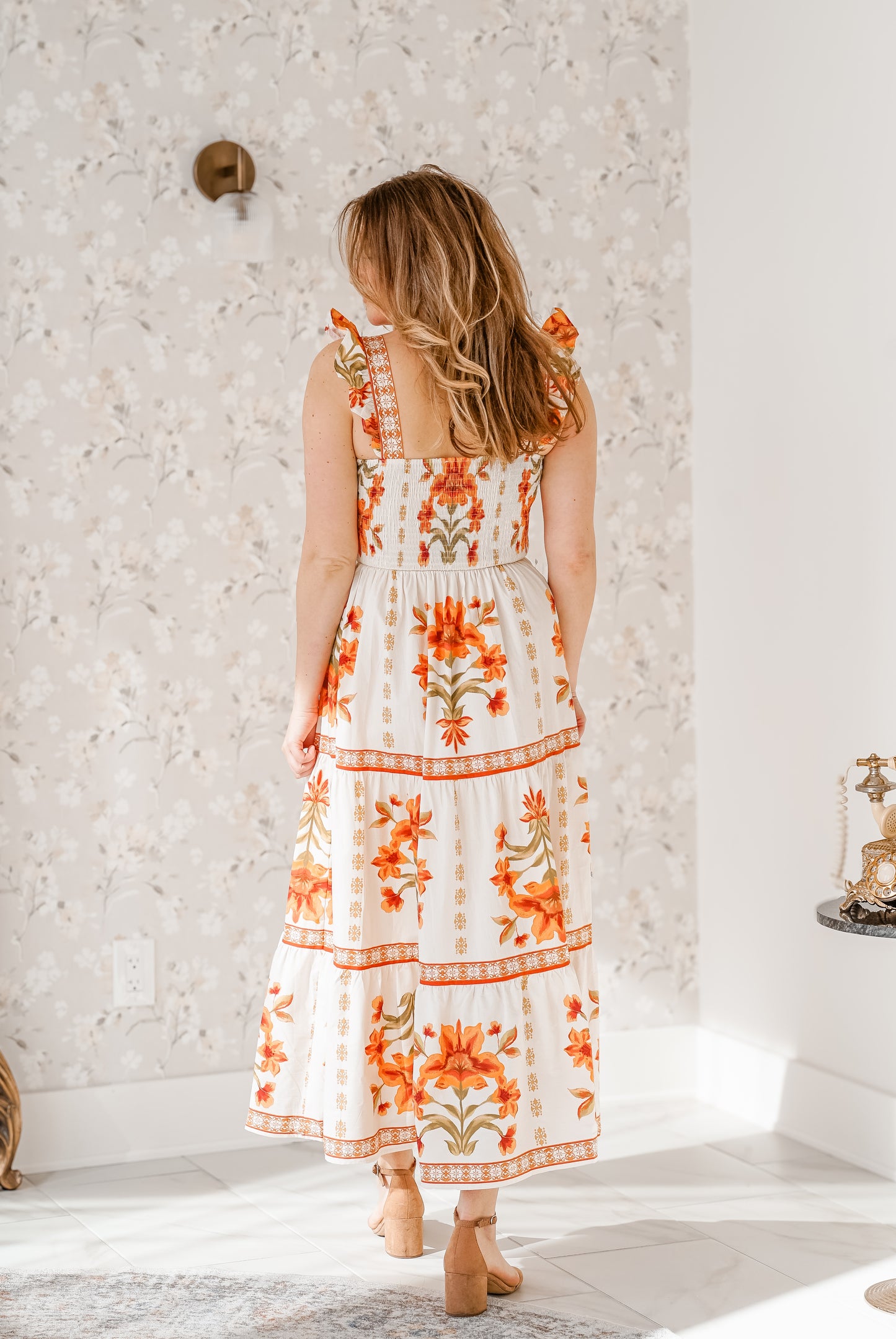 Orange Detailed Midi Dress