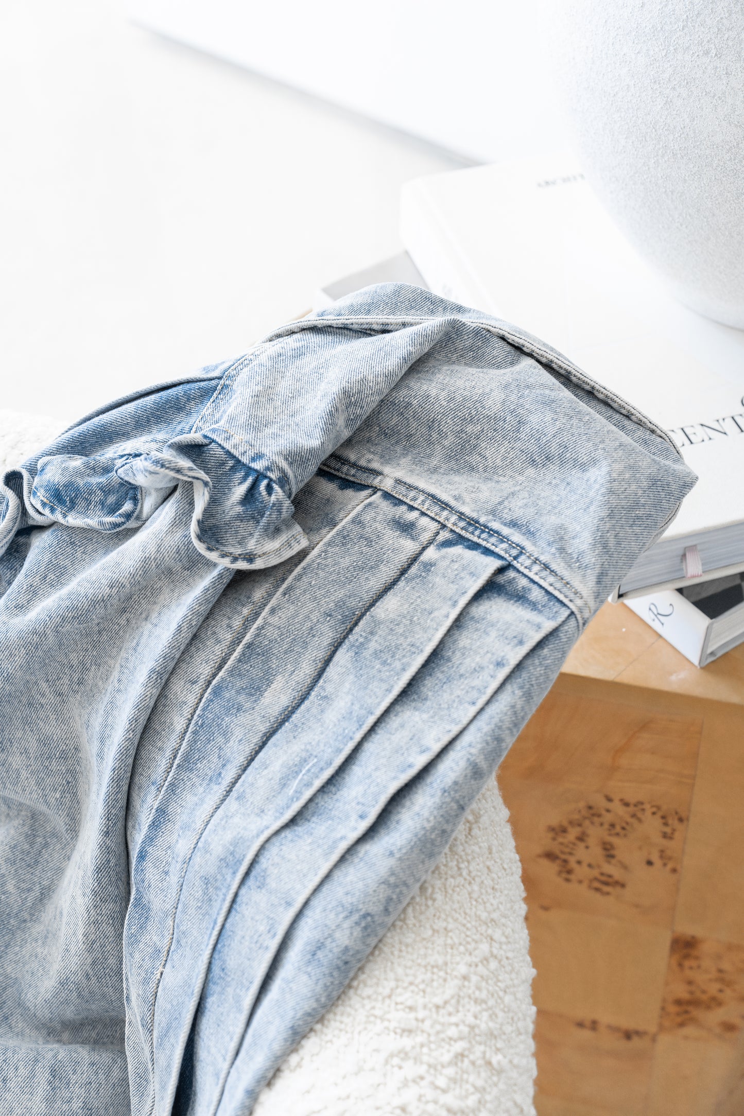 Ruffle-Sleeved Denim Jacket