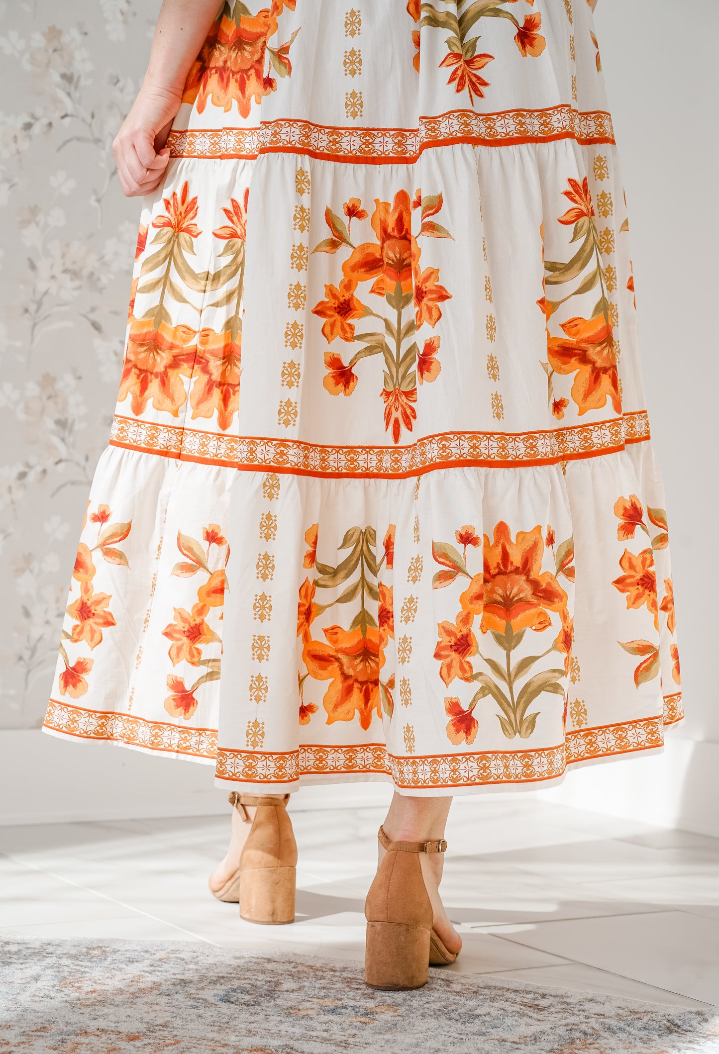 Orange Detailed Midi Dress