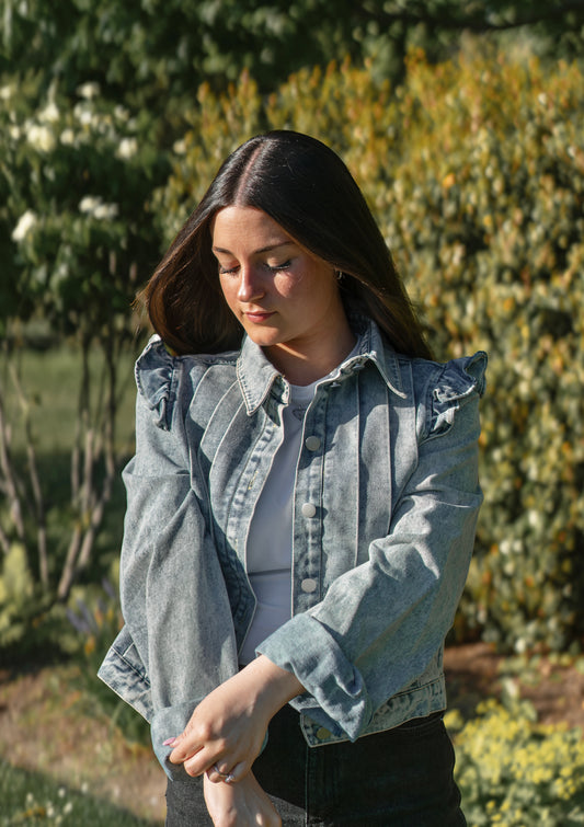 Ruffle-Sleeved Denim Jacket