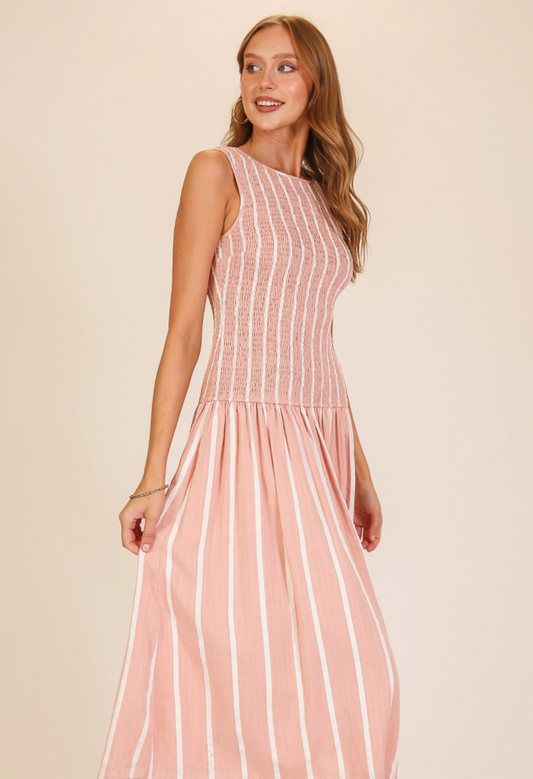 Drop-Waist Blush Midi Dress