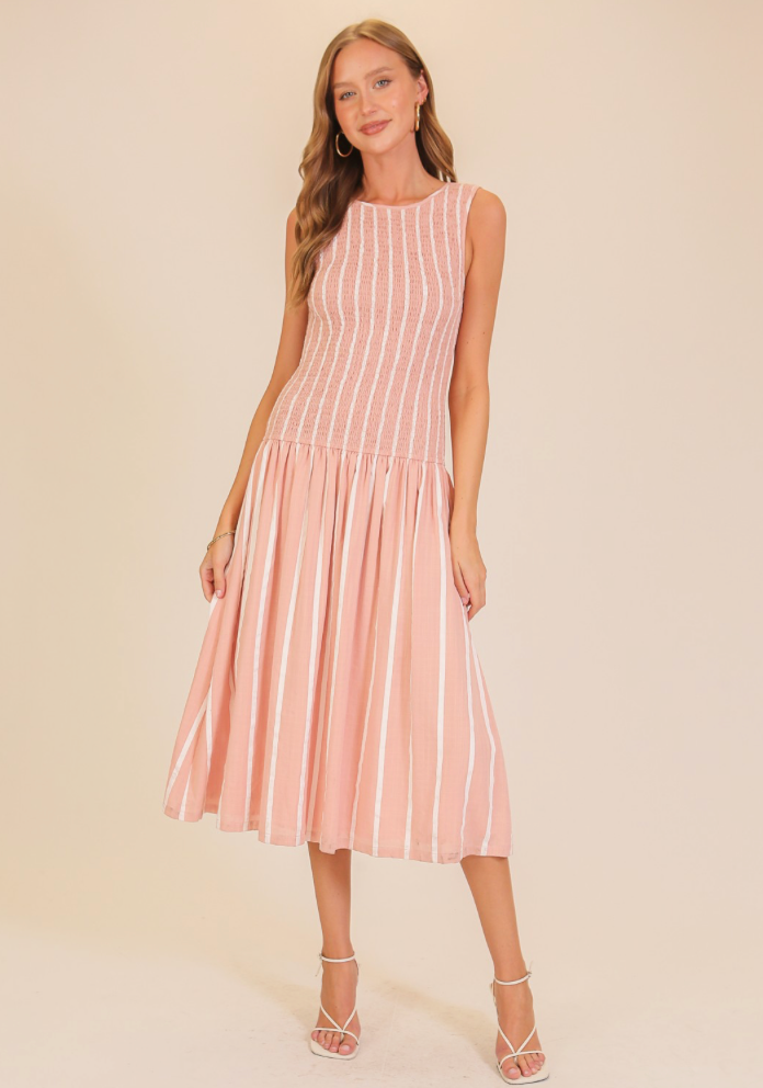 Drop-Waist Blush Midi Dress
