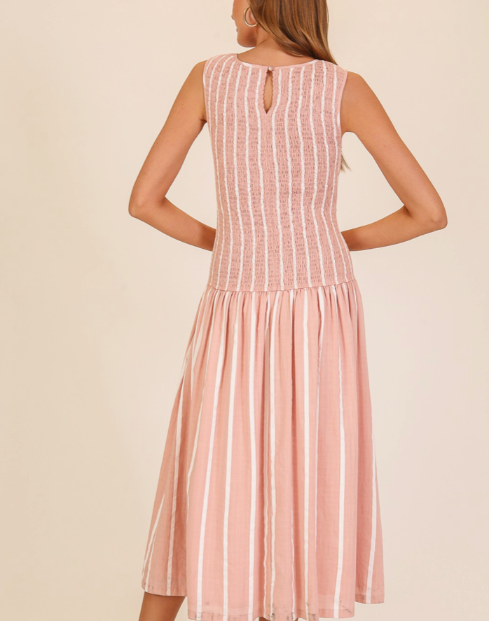 Drop-Waist Blush Midi Dress