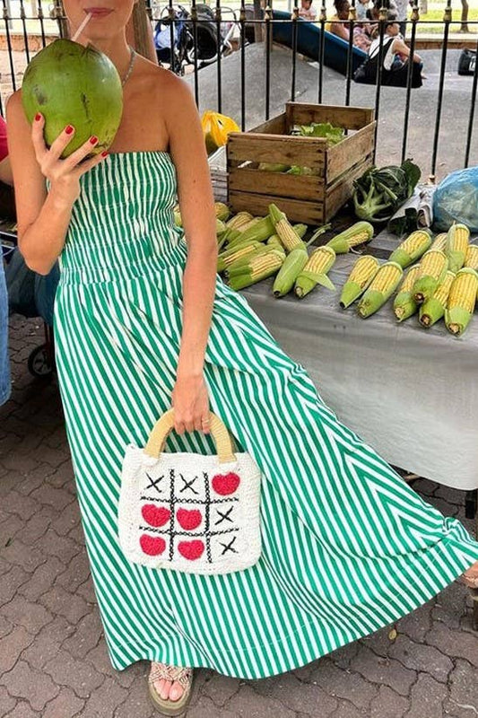 Smocked Strapless Striped Dress