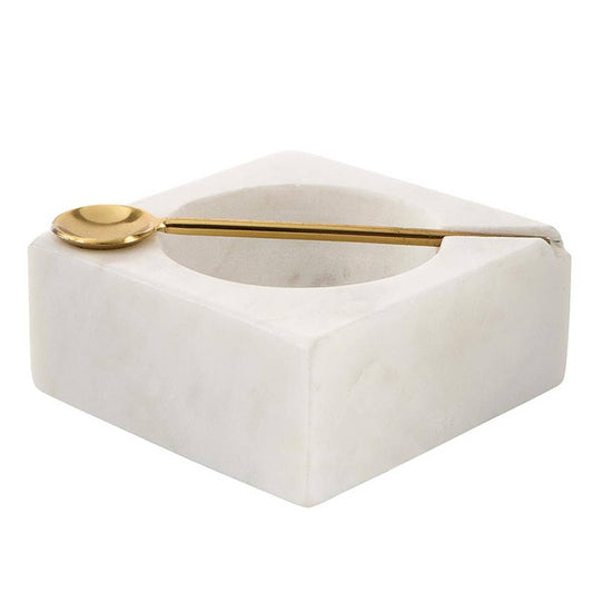 White Marble Pinch Pot with Gold Spoon