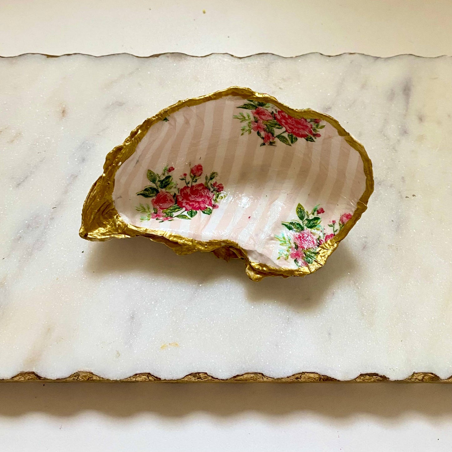 Striped Rose Oyster Shell Jewelry Dish