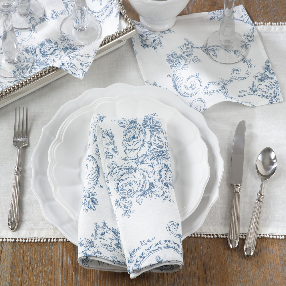 Toile Floral Cloth Napkins, Set of 4