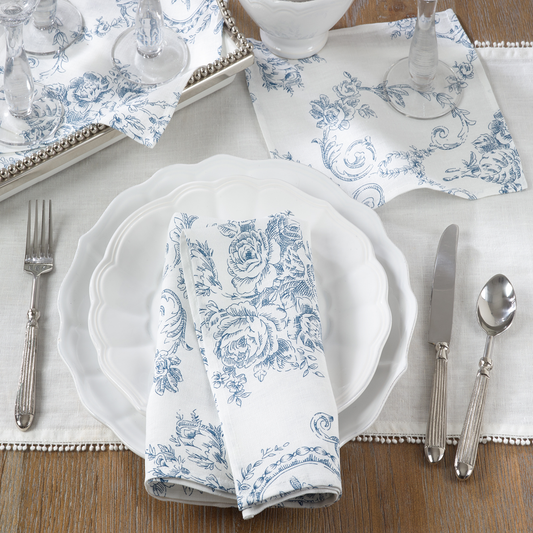 Toile Floral Cloth Napkins, Set of 4