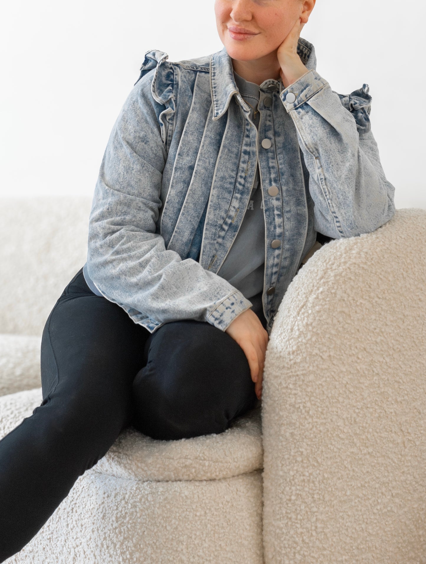 Ruffle-Sleeved Denim Jacket